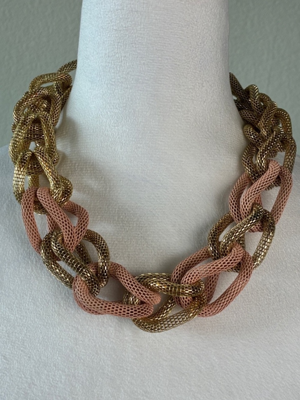 EUC Gold and Blush Chain-Link Chunky Statement Necklace